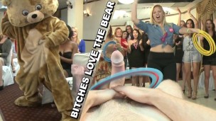 DANCINGBEAR – Bachelorette Whore And Her Besties Lined Up For Buffet Of Male Stripper Sausage #CFNM